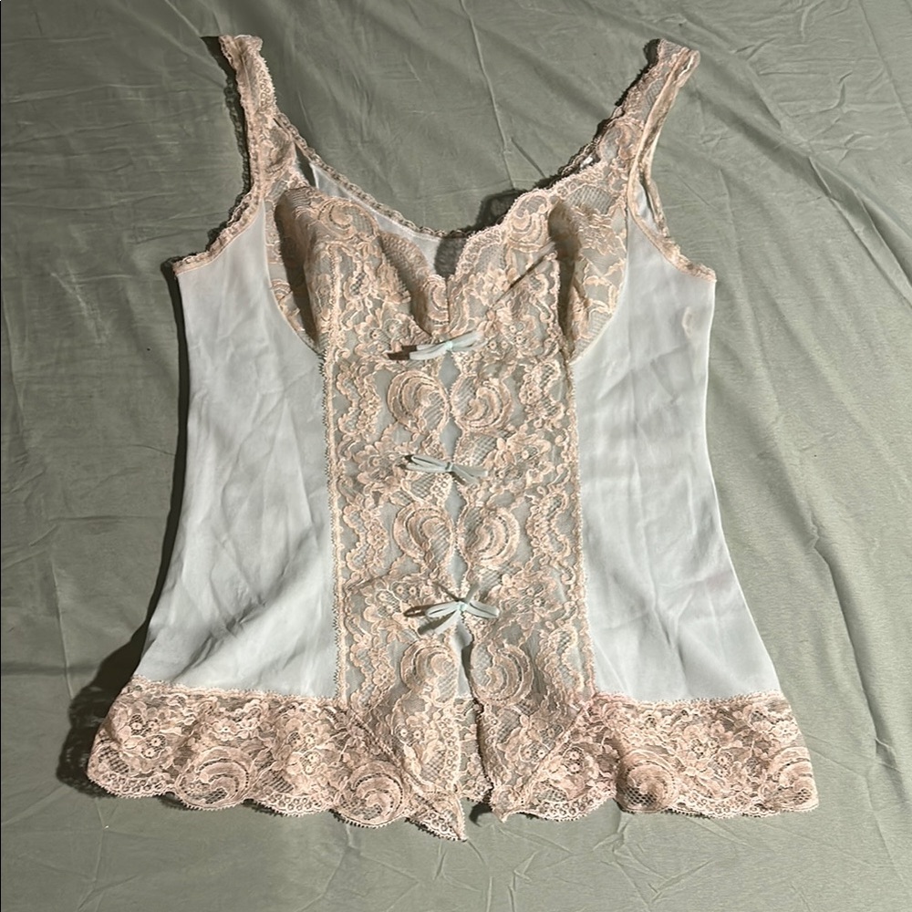 White and Blue Lace Chemise with Delicate Details
